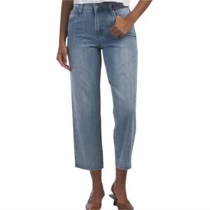 Blank NYC Rhinestone Studded Straight Leg Cropped Light Wash Jeans Size 26 New